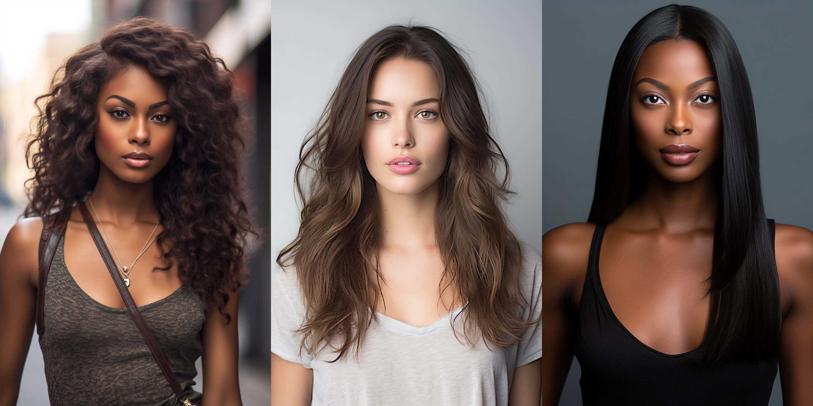 three women wearing wigs